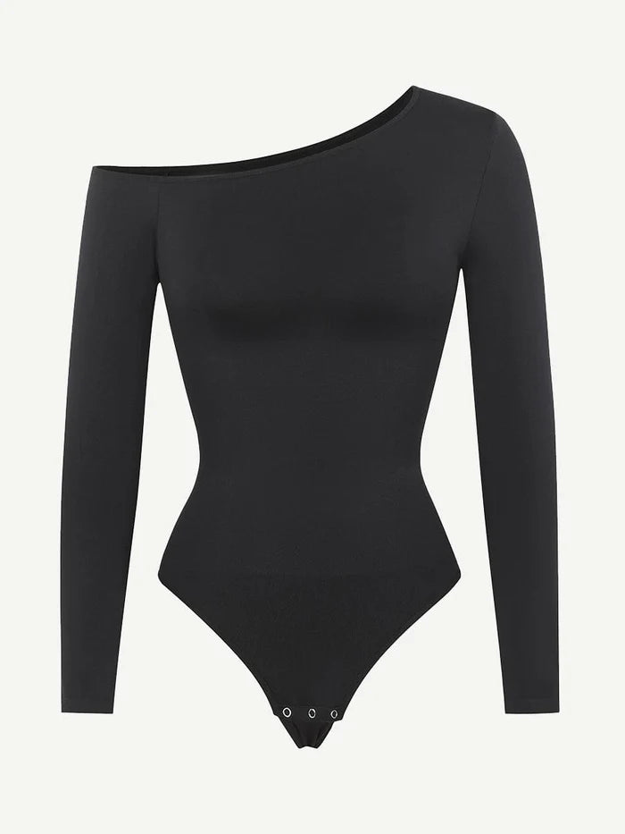 JetSetShape™ Seamless Diagonal Neck Long Sleeve Waist Trimming Thong Bodysuit