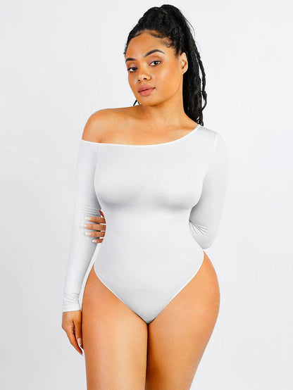 JetSetShape™ Seamless Diagonal Neck Long Sleeve Waist Trimming Thong Bodysuit